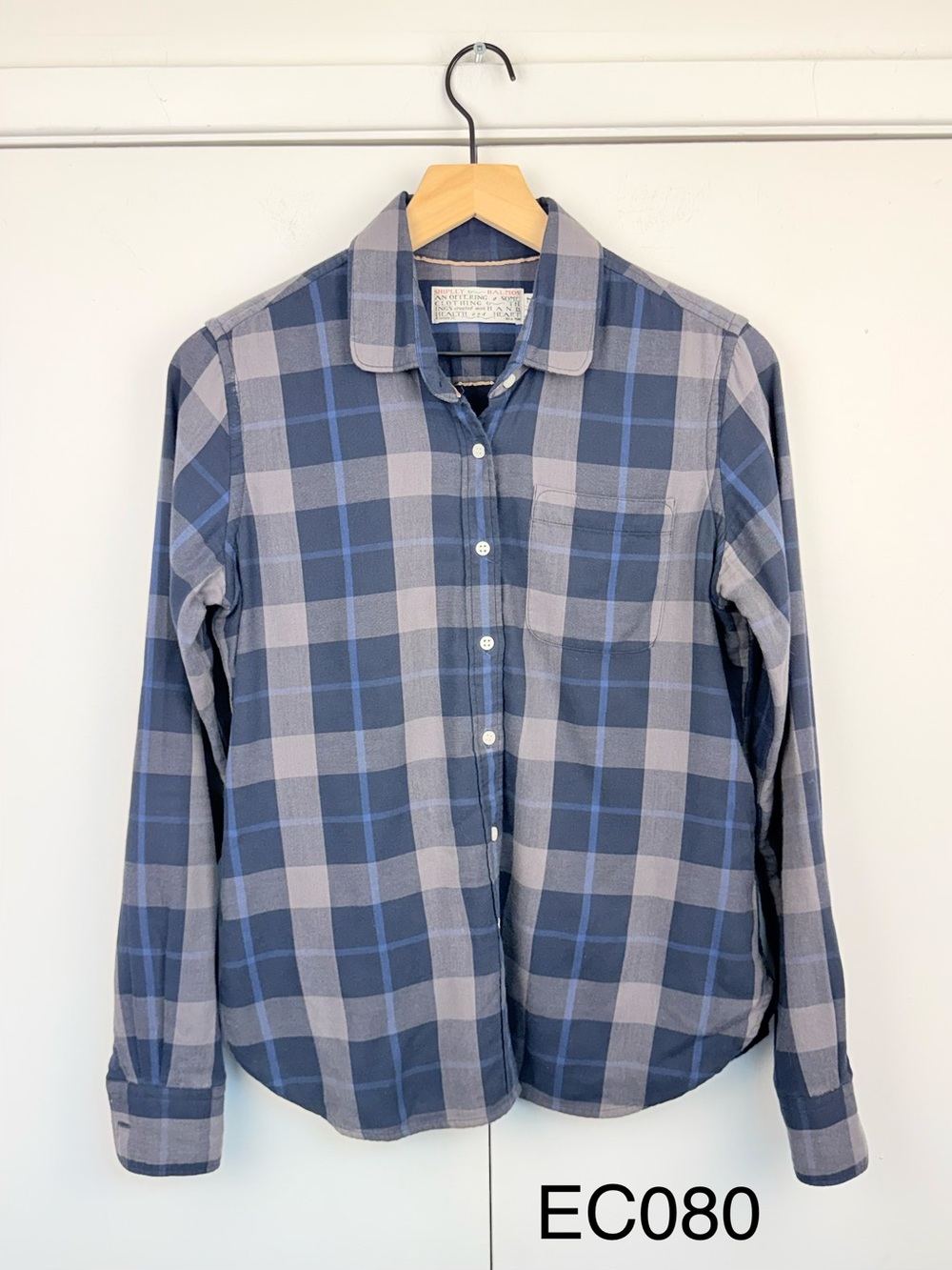 Shipley & Halmos Blue Gray Plaid Cotton Button Down Shirt M